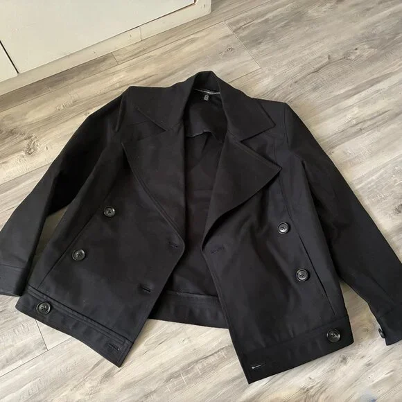 Linda Allard Ellen Tracy Black, Double Breasted Crop Peacoat Style Jacket - Picture 2 of 11